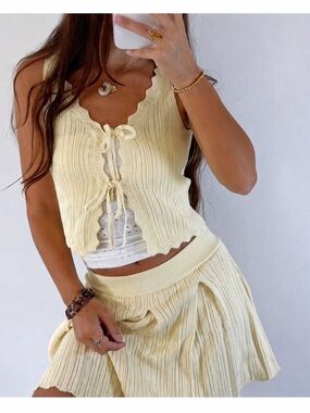 Butter yellow cotton boho sweater vest skirt Set western small   **2 for 20*
